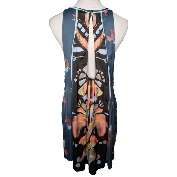 Free People Dream Free Boho Floral Print Satin Strappy Cut Out Tunic Top Small - Picture 5 of 12